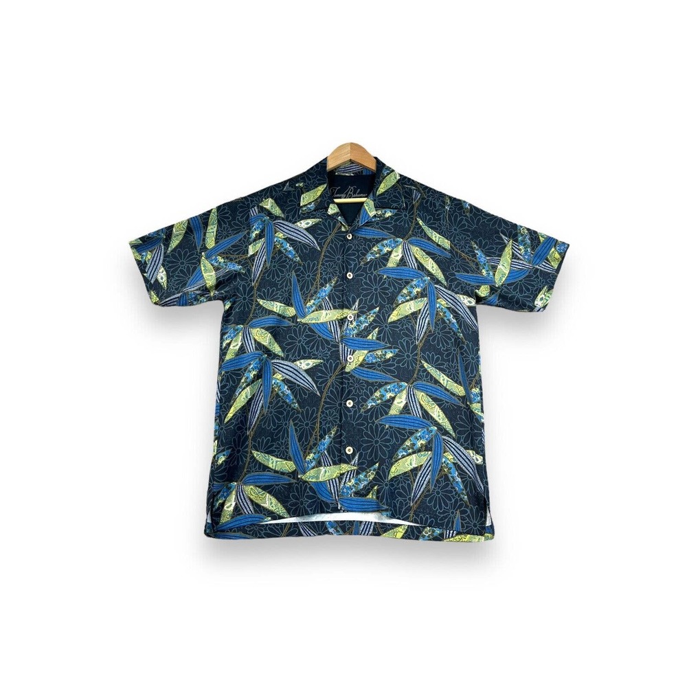 Tommy Bahama Small 100% Silk Vintage Shirt Floral Paisley Camp Collar Blue